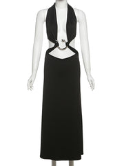Sexy Halter Backless Metal Ring Decor Club Dress