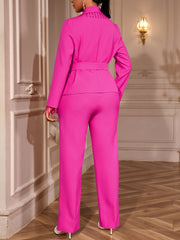 Fashion Fringe Lace-up Blazer Statement Pant Suit