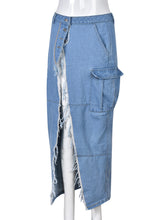 Sexy High Split Cargo Denim Skirt