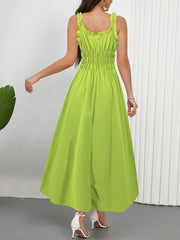 Elegant High Waist Pleated Slim Strap Dress