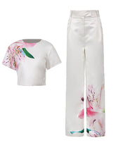 Round Neck Print T shirt Wide Leg Pants Sets