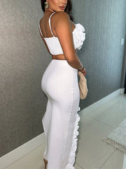 Elegant Ruffle Crop Vest and Irregular Slim Skirt Dress