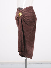 Simple Elegant Metal Button Package Hip Skirt