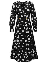 Casual V Neck Polka Dot Print Long Sleeve Dress