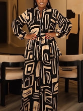 Print Cinched Waist Top Casual Pants Two Piece Set