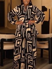 Print Cinched Waist Top Casual Pants Two Piece Set