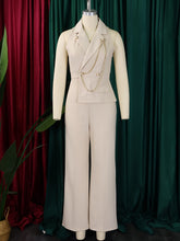 Elegant Lapel Sleeveless Chain Embellished Jumpsuit