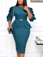 Fashion Round Neck Ruffle Formal Pencil Dress