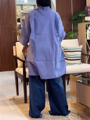 Casual Loose Stripe Button Down Shirt Blouse