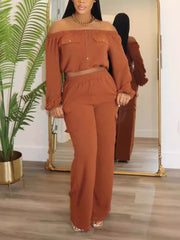 Sexy Off Shoulder Top and Wide-leg Pants Two-piece Set