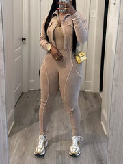 Sexy Jumpsuit Tracksuit And Long Sleeve Jacket Set