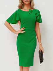 Solid Color Bowknot Slim Midi Dress