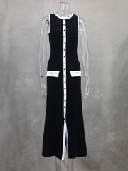Fashion Sleeveless Buttoned Knit Maxi Dress