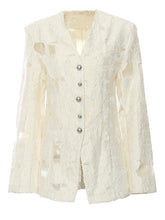 Beaded Mottled Hollow Out Jacquard Blazer