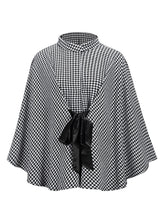Fashion Houndstooth Tie Waist Cape Coat