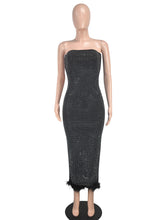 Sexy Rhinestone Feather Strapless Bodycon Dress