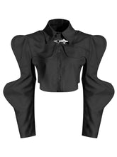 Wavy Sleeve Shrug Button Down Collared Vest Two Piece