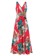 Sexy V Neck Print Sleeveless High Slit Dress