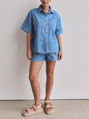 Vintage Loose Shirt Denim Shorts Sets