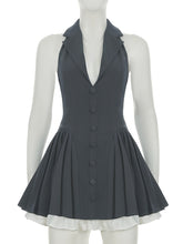 Sexy Halter Neck Pleated Mini Dress