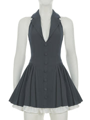 Sexy Halter Neck Pleated Mini Dress