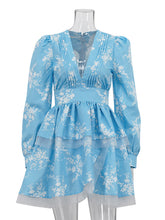 Sexy Deep V Lantern Sleeve Cinched Waist Mini Dress