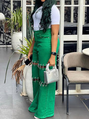 Casual Chain Patchwork Hollow Out Straight Jeans