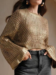 Fashion Gradient Gold Foil Sweater Knit Pullover