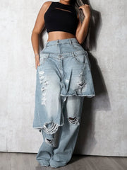 Casual Denim Patchwork Ripped Loose Jeans