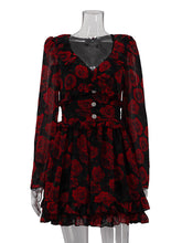 Elegant V-Neck Button High Waist Ruffles Mini Dress