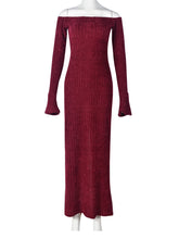 Off Shoulder Flared Sleeve Split Dress