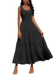 Casual Sleeveless High Waist Tiered Maxi Dress