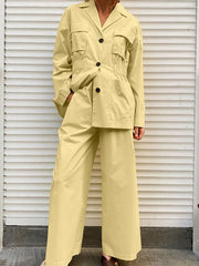 Casual Loose Shirt High Waist Wide Trousers Set