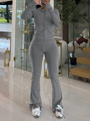 Fashion Hooded Zipper Yoga Sports Two Piece Set