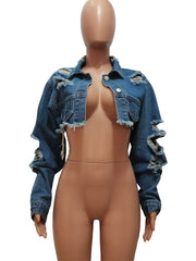 Irregular Denim Ripped Wash Casual Jacket