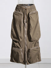 Fashion Zipper Multi Pocket Cargo Midi Skirt