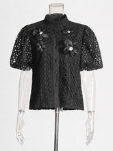 Elegant Floral Embellishment Hollow Blouse