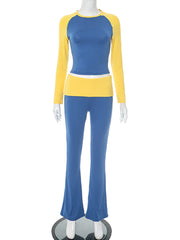 Contrast color Crop Top And Pant Casual Set