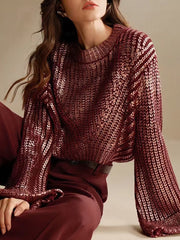 Fashion Gradient Gold Foil Sweater Knit Pullover