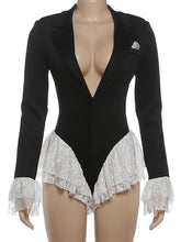 Sexy V Neck Lace Patchwork Bodysuit Romper