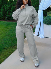 Striped Cropped Hoodie and Straight-Leg Joggers Set