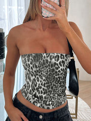 Sexy Leopard Print Sequin Strapless Top