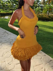 Hand Woven Twine Rope Shoulder Strap Tassel Dress
