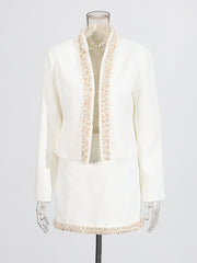 Boutique Cropped Embellished Jacket and Skirt Set