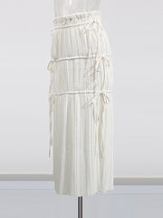 Retro Drawstring Slit Pleated Skirt