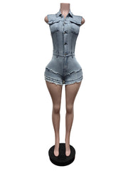 Casual Stretch Sleeveless Denim Cargo Romper