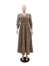 Elegant Leopard Print V Neck Split Maxi Dress