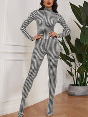 Sexy Houndstooth Print Tighs Jumpsuit