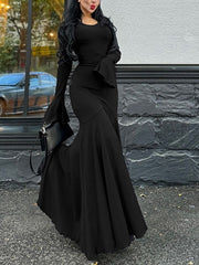 Sexy Round Neck Lace-up Flared Sleeve Slim Dress