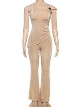 Elegant Sloping Neck Slim Top Flared Pants Sets